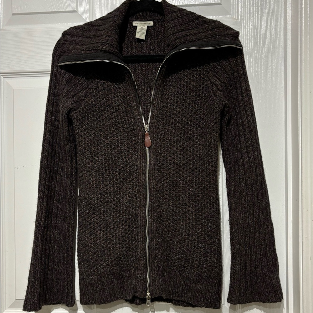White + Warren Dark Brown Zipper Sweater